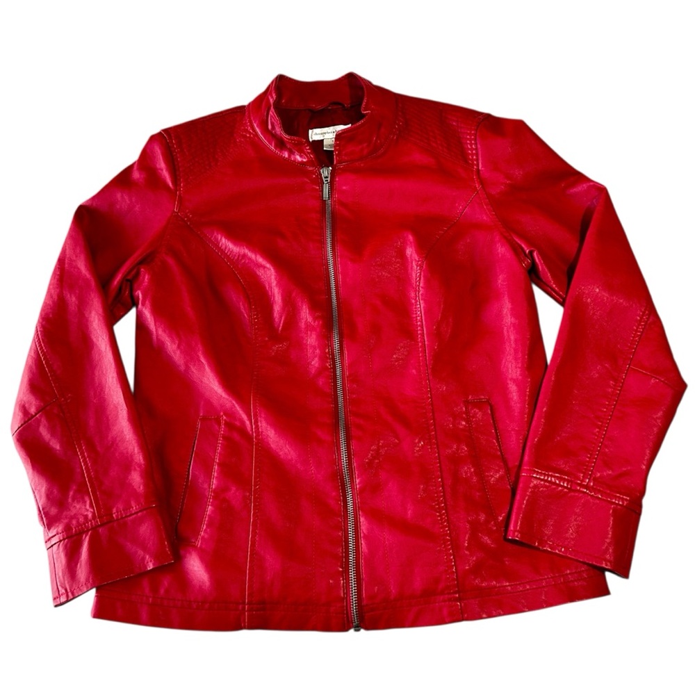 Christopher & Banks Red PU Faux Leather Zip Front Jacket Sz Small